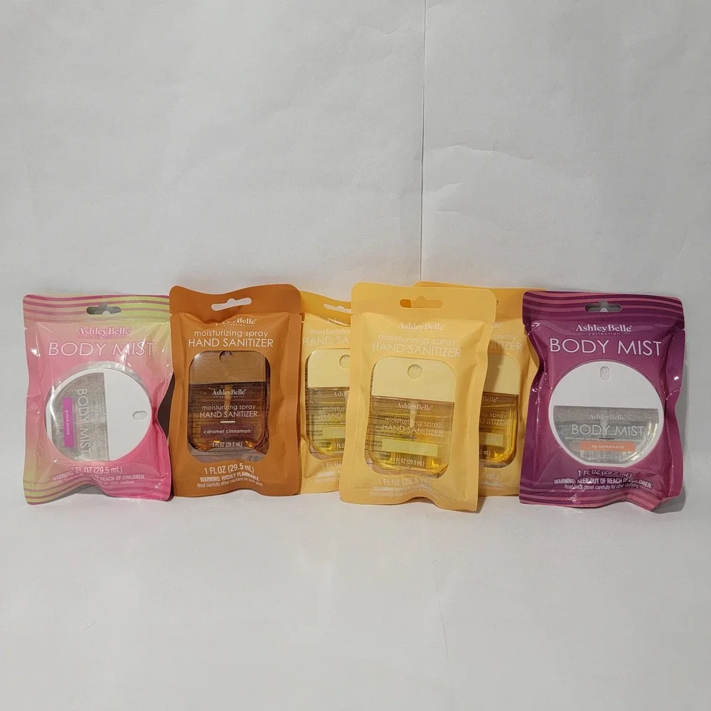 Ashley Belle 6pc Hand Sanitizer Body Mist Set Vanilla Caramel Fig Guava 1oz